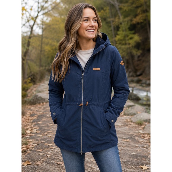 Columbia Jackets & Blazers - Columbia‎ Womens Navy Sherpa Lined Hooded Parka Jacket XL0628 Blue M outdoors